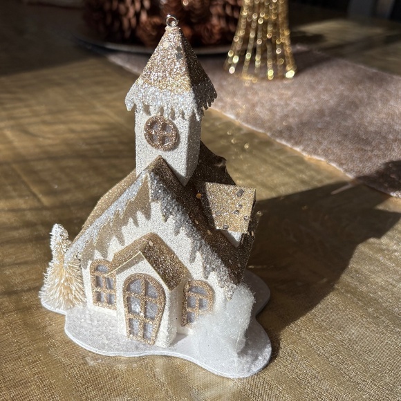 Pier 1 Gold and White Glitter Light-Up Church - Picture 5 of 6